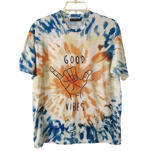 Good Vibes Hang Loose S/L Men’s Shein Tie-Dye Short Sleeve T-shirt - Picture 1 of 4